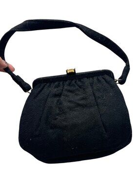Vintage Garay Black Handbag With Gold Clasp & Handle hook & loop 7.5x6x4" READ